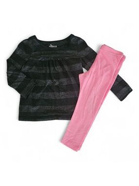 5/$25 Toddler Girls Outfit Black Shimmer Top & Pink Leggings Size 2T Circo